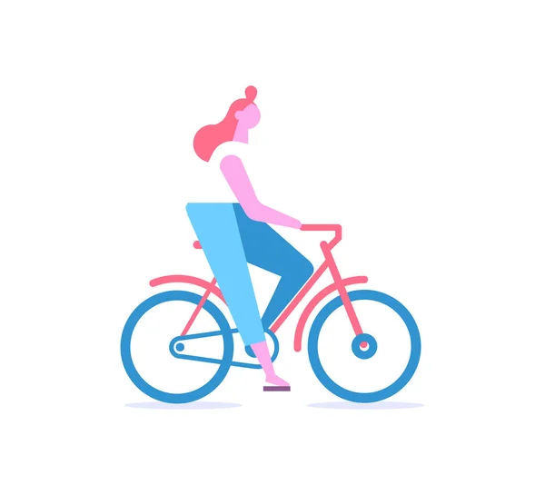 Junges Mädchen Fährt Fahrrad Vektorflache Abbildung — Stockvektor