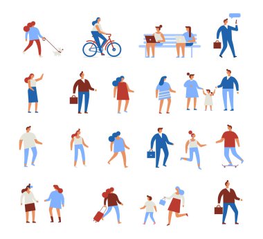 Arka plan insanlar karakterler. Açık hava etkinliği. Düz vektör çizim.