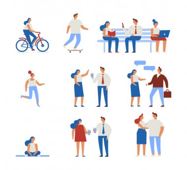 Arka plan insanlar karakterler. Açık hava etkinliği. Düz vektör çizim.