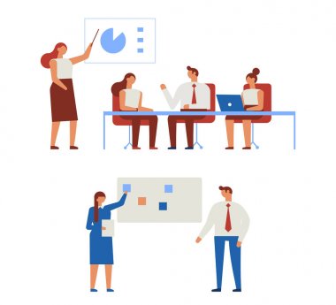 İş adamları. Düz vektör çizim white.business toplantı üzerinde izole, izole, iş kadını, iş adamı, düz insanlar, vektör 