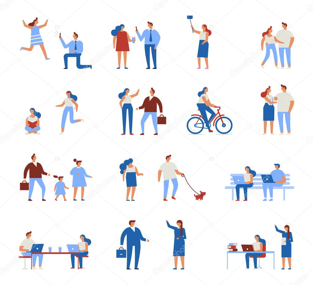 Background people characters. Outdoor activity. Flat vector illustration.