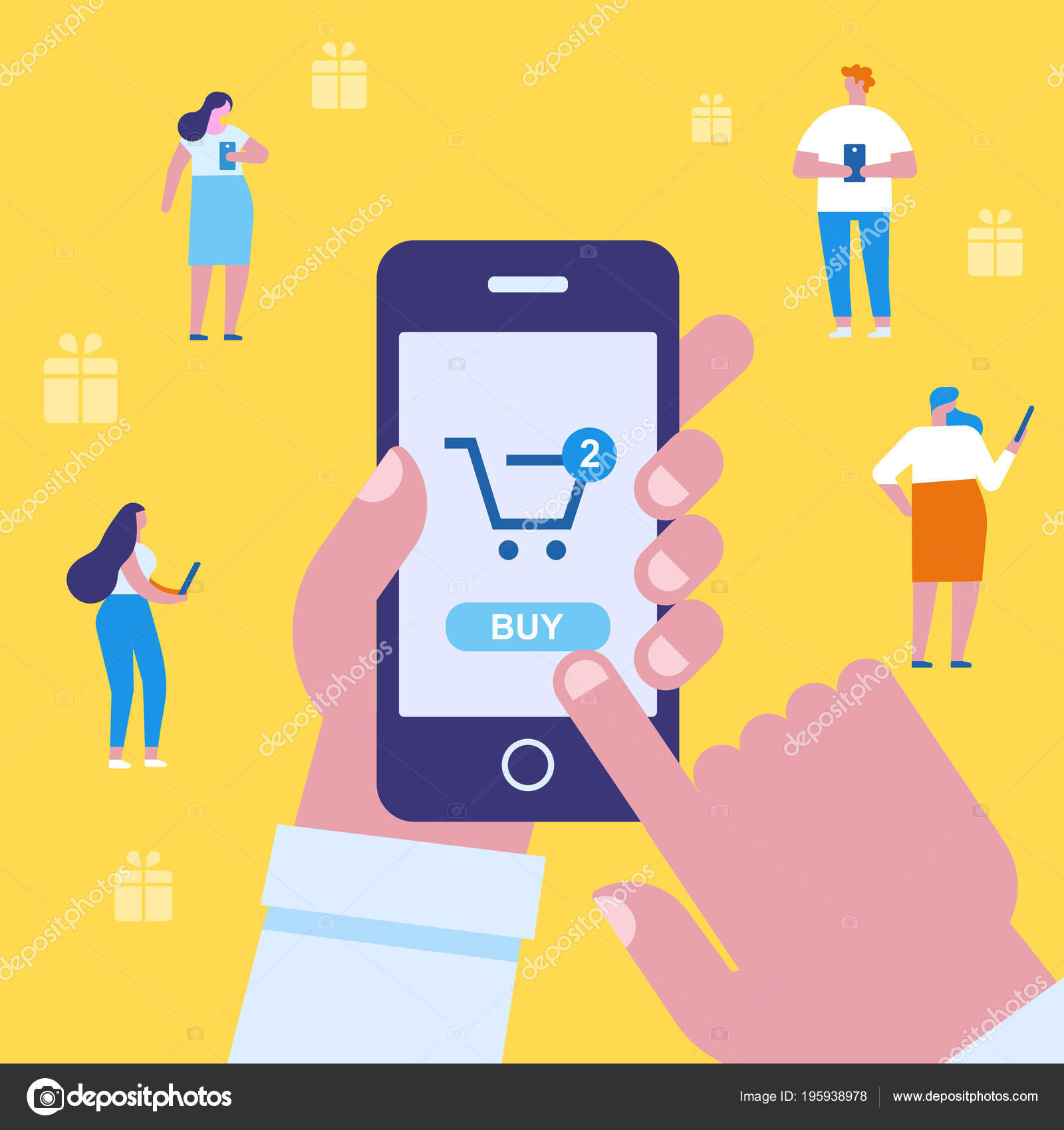 Online Shopping Human Hand Using Mobile Phone Purchase Different People  Stock Vector Image by ©Oksana_L #195938978