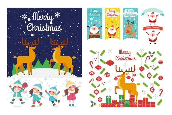 Ensemble Vectoriel Collection Cartes Noël — Image vectorielle