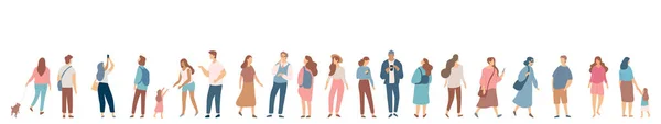 Gente Junta Gente Fondo Vector Banner Horizontal Hombres Mujeres Padres — Archivo Imágenes Vectoriales