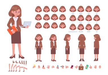 Vektör karikatür iş kadını. Canlandırma için vücut oluşturucu