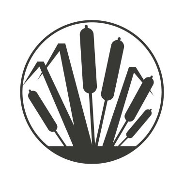 Bulrush bataklık siluet kompozisyon yuvarlak