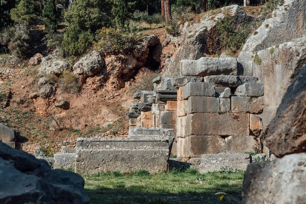 Delphi, Greece, November 19, 2019: ancient stadium start gates 'details — стоковое фото