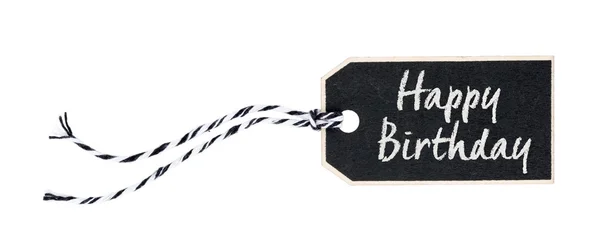 Etiqueta negra sobre un fondo blanco con el texto Feliz cumpleaños — Foto de Stock