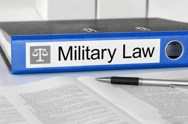 Blue folder with the label Military Law — Stock Photo, Image