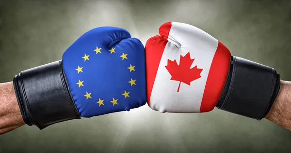 Kanada ve Avrupa Birliği arasında bir boks maçı — Stok fotoğraf