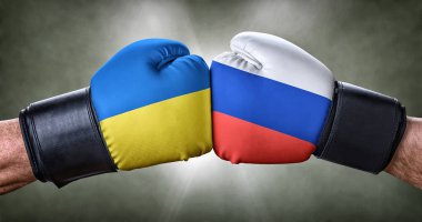 A boxing match between Ukraine and Russia clipart