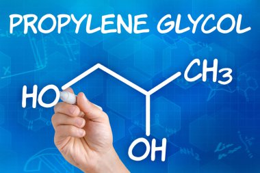 Hand with pen drawing the chemical formula of Propylene glycol clipart