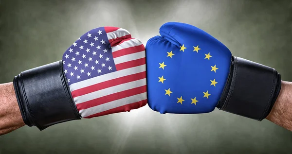 A boxing match between the USA and the European Union — Stock Photo, Image