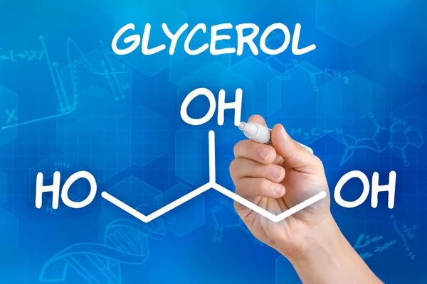 Hand met pen tekening van de chemische formule van Glycerol — Stockfoto