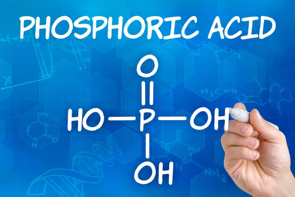 Ruka s pen kreslení chemický vzorec kyseliny fosforečné — Stock fotografie
