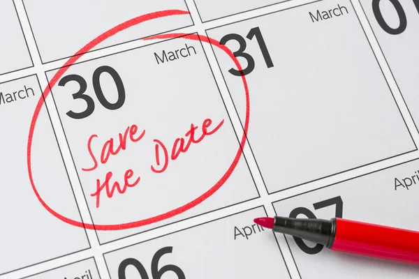 Save the Date written on a calendar - March 30 — Stock Photo, Image