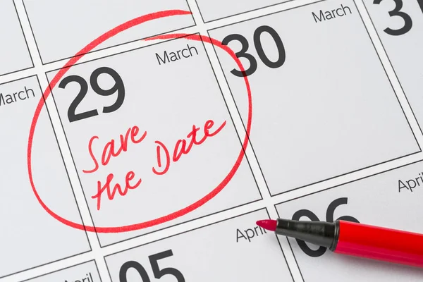 Save the Date written on a calendar - March 29 — Stock Photo, Image