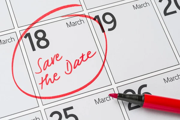Guardar la fecha escrita en un calendario - 18 de marzo — Foto de Stock