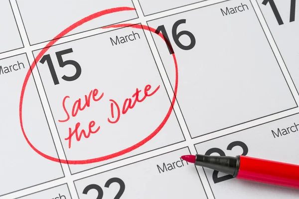 Guardar la fecha escrita en un calendario - 15 de marzo — Foto de Stock