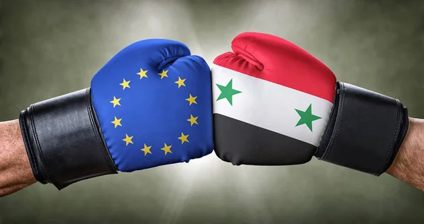 A boxing match between the European Union and Syria — Stock Photo, Image