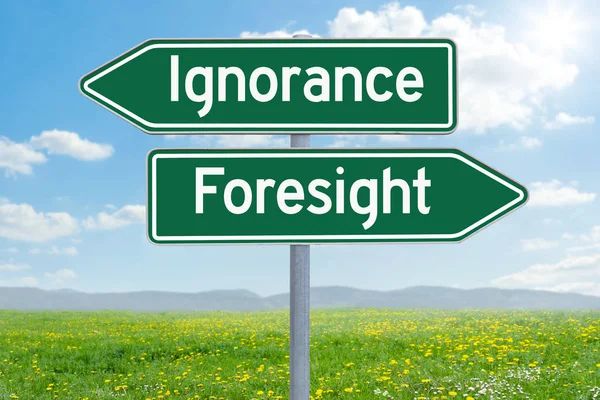 Two green direction signs - Ignorance or Foresight — Stock Photo, Image