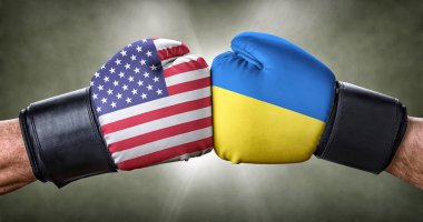 A boxing match between the USA and Ukraine clipart