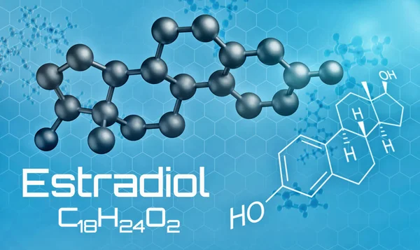 Trojrozměrný molekulární model estradiol - 3d vykreslení — Stock fotografie