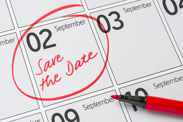 Speichern Sie das Datum auf einem Kalender geschrieben - September 02 — Stockfoto