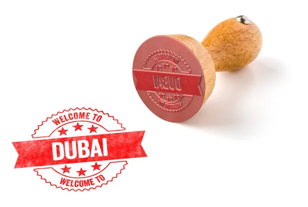 Un sello de goma sobre un fondo blanco - Bienvenido a Dubai — Foto de Stock