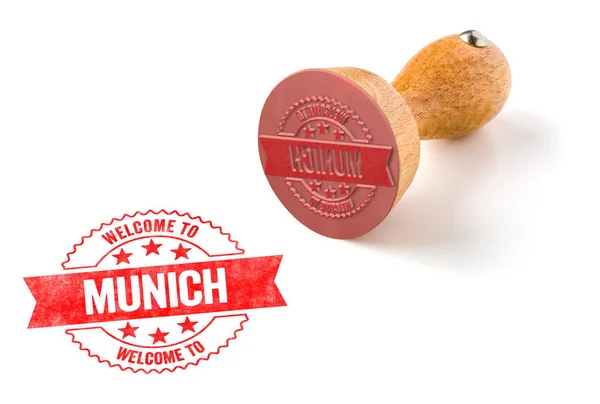 Un sello de goma sobre un fondo blanco - Bienvenido a Munich — Foto de Stock