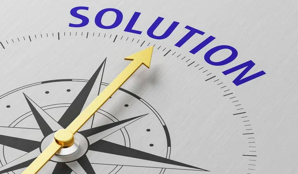 Compass needle pointing to the word Solution — Stock Photo, Image