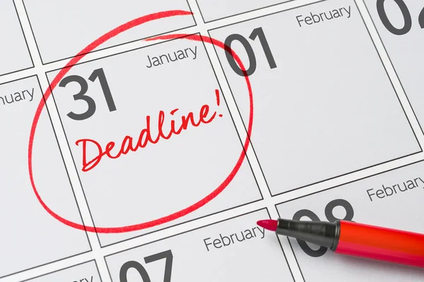 Fecha límite escrita en un calendario - 31 de enero — Foto de Stock