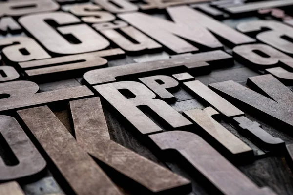 Antique grungy letterpress wood type printing blocks — Stock Photo, Image