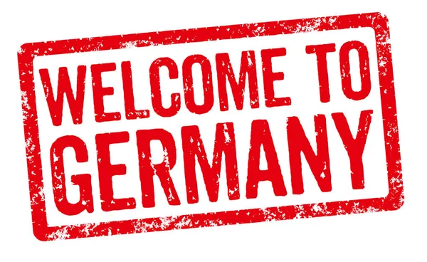 Sello rojo sobre fondo blanco - Bienvenido a Alemania — Foto de Stock