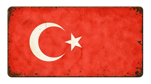 Cartel metálico vintage sobre fondo blanco - Bandera de Turquía — Foto de Stock