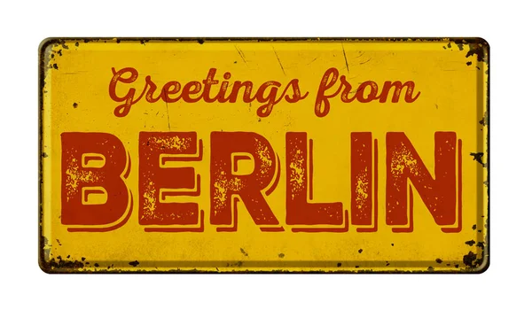 Cartel metálico vintage sobre fondo blanco - Saludos desde Berlín — Foto de Stock