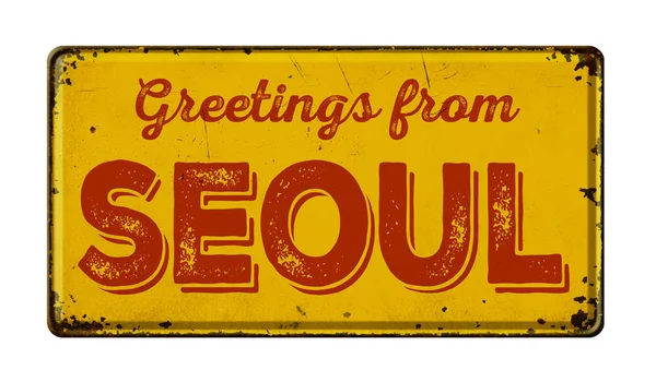 Vintage metal sign on a white background - Greetings from Seoul — Stock Photo, Image