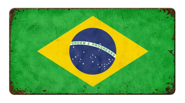 흰색 배경-브라질 국기에 빈티지 금속 기호 — 스톡 사진