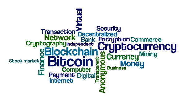 Wortwolke auf weißem Hintergrund - Bitcoin — Stockfoto