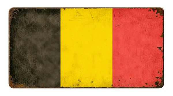 흰색 배경-벨기에의 깃발에 빈티지 금속 기호 — 스톡 사진