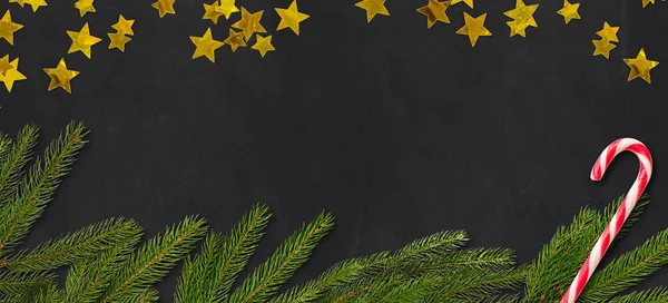 Blackboard with christmas decoration and copyspace — Stock Photo, Image