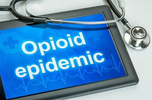 Metinle ekrandaki Opioid salgın tablet — Stok fotoğraf