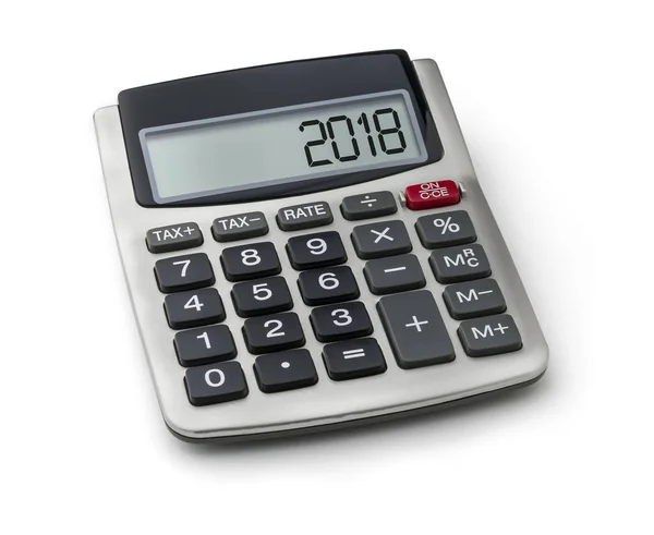 Calculatrice avec le mot 2018 sur l'écran — Photo