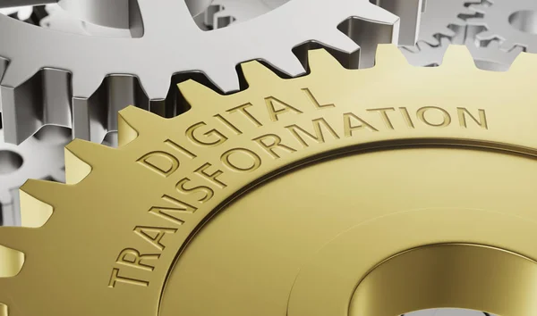 Металеві шестерні з гравіруванням Digital Transformation - 3d — стокове фото