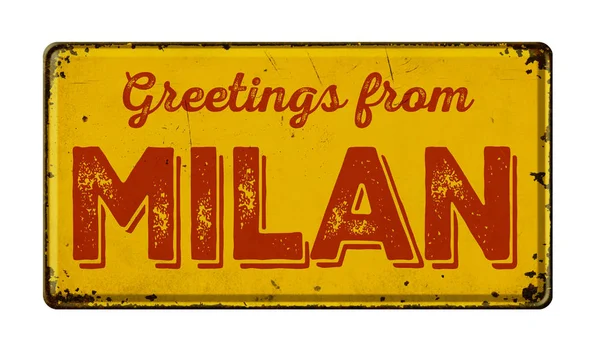 Урожай металевий знак на білому тлі - привітання від Мілана — стокове фото