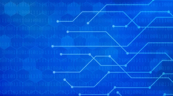 Fundo futurista azul com código binário e rede — Fotografia de Stock