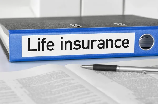 A blue folder with the label Life insurance — Stock Photo, Image