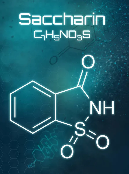 Kemisk formel för Saccharin på en futuristisk bakgrund — Stockfoto