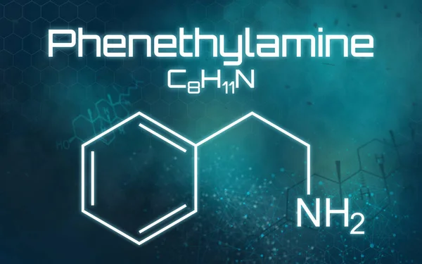 Fórmula química de la fenetilamina sobre un fondo futurista — Foto de Stock