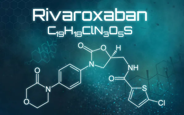 Chemical formula of Rivaroxaban on a futuristic background — Stock Photo, Image